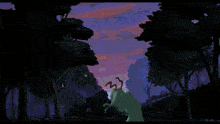 a drawing of a monster with its mouth open in a forest