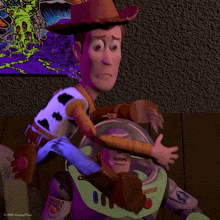 woody and buzz lightyear from toy story are shown together