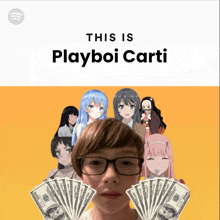 a poster for playboi carti with a boy holding money