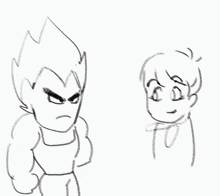 a drawing of vegeta talking to a boy with the words lick me below him