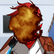 a cartoon of a person with an explosion in front of their face