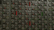 a bunch of clocks on a wall with one that says ' a '
