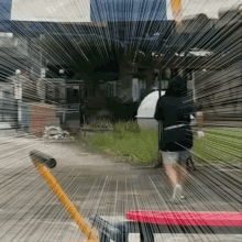 a blurry picture of a person walking on a street