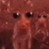 a close up of a cartoon shrimp with big eyes and arms .