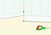 a cartoon of a person sitting on the floor with a green ribbon around their ankles .