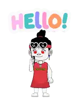 a cartoon girl wearing sunglasses and a zhotcita shirt