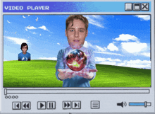 a video player screen shows a man holding a ball