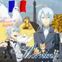 a collage of anime characters with the words " good morning " on the bottom