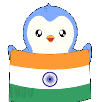 a penguin is holding a flag that says india