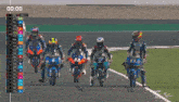 a group of motorcycle racers are lined up on a track with the number 53 on the front