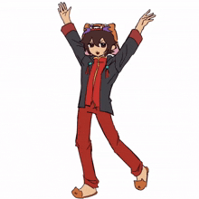 a cartoon drawing of a person with their arms up