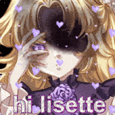 a picture of a girl with purple hearts and the words hi lisette