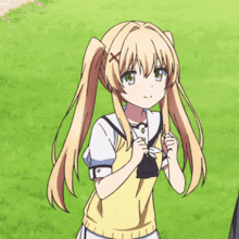 a girl with pigtails and a cross on her head