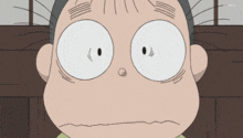a close up of a cartoon character 's face with the letters hke on the bottom right