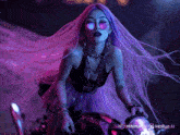 a woman with purple hair is sitting on a motorcycle with a watermark that says hailuo ai