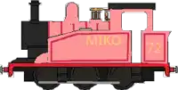 a pixel art drawing of a pink train with the number 72 on the side .