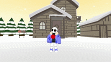 a cartoon character standing in front of a house