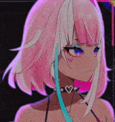 a girl with pink hair and a heart on her face
