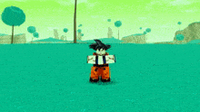 a cartoon character is standing in a field with a blue circle around him