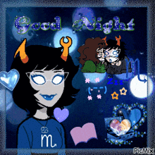a picture of a girl with horns and the words good night on it