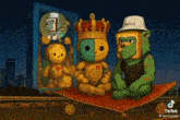 a couple of stuffed animals are sitting on a rug .