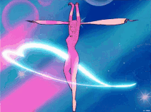 a cartoon character is flying through the air with her arms outstretched