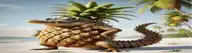 a crocodile shaped like a pineapple wearing sunglasses on a beach