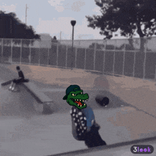 a cartoon drawing of a crocodile on a skateboard with the words 3look at the bottom