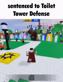 a person is playing a video game where they are sentenced to toilet tower defense