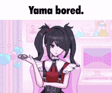 a pixel art of a girl with the words yama bored