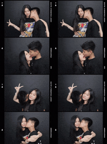a boy and a girl kissing in a photo booth with the words keep yourself alive on the bottom