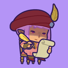 a cartoon drawing of a girl holding a piece of paper