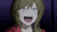 a close up of a girl with green hair making a funny face