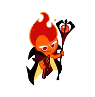 a cartoon character with a flame on his head is holding a wand and a coffin .