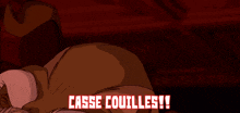 a cartoon of a bear with its mouth open and the words casse couilles written above it