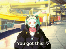a cartoon of a girl holding a donut with the words " you got this " below her