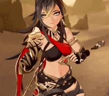 a cartoon girl with a sword and a sword belt