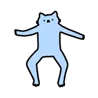 a drawing of a blue cat with its arms outstretched