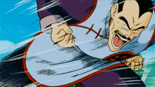 a cartoon of a man with a mustache is flying through the air with his mouth open