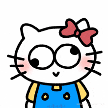 a drawing of hello kitty wearing blue overalls