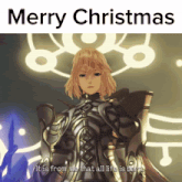 a merry christmas greeting card with a video game character
