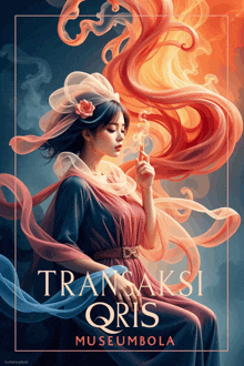 a poster for transaksi qris museumbola shows a woman holding a cigarette