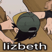 a cartoon of a person laying on their back with the name lizbeth written below them