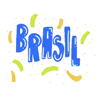 the word brasil is surrounded by yellow and green confetti on a white background