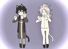 a black and white drawing of a priest and a cat with cat ears