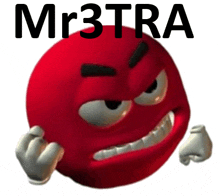 a red smiley face with the words mr3tra written above it