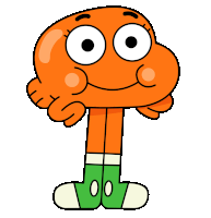 a cartoon character named darwin from the amazing world of gumball is wearing green socks