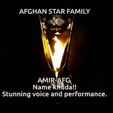 an advertisement for the afghan star family shows a trophy