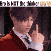 a man in a suit and tie giving the middle finger