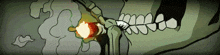 a drawing of a skull with smoke coming out of it 's mouth